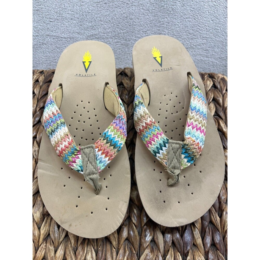 VOLATILE Croc Embossed Thong Sandals Cushioned Slip On Womens Size 7 Multicolor